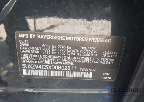 2013 BMW X5 xDrive35I/xDrive35I Premium/xDrive35I Sport Activity z USA, uszkodzony, nr VIN 5UXZV4C5XD0B02811